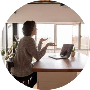 A client in a secure telehealth session from home